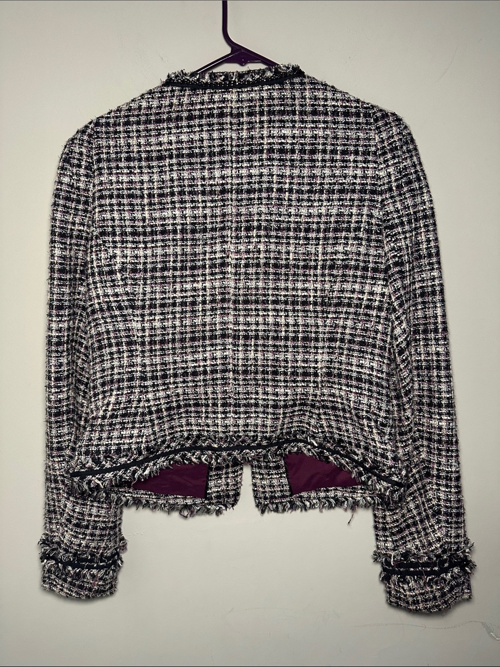 White House Black Market Black White and Plum Tweed Blazer - Picture 7 of 11